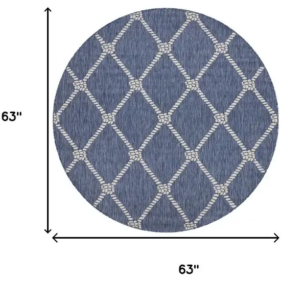 5' Navy Blue And White Checkered Round Rug Photo 3
