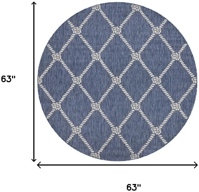 5' Navy Blue And White Checkered Round Rug Photo 3