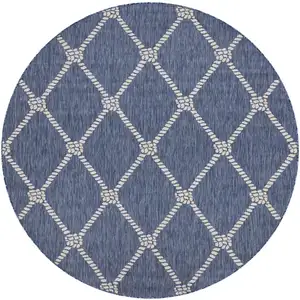 Photo of 5' Navy Blue And White Checkered Round Rug