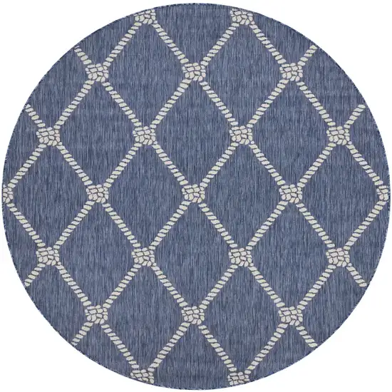 5' Navy Blue And White Checkered Round Rug Photo 2