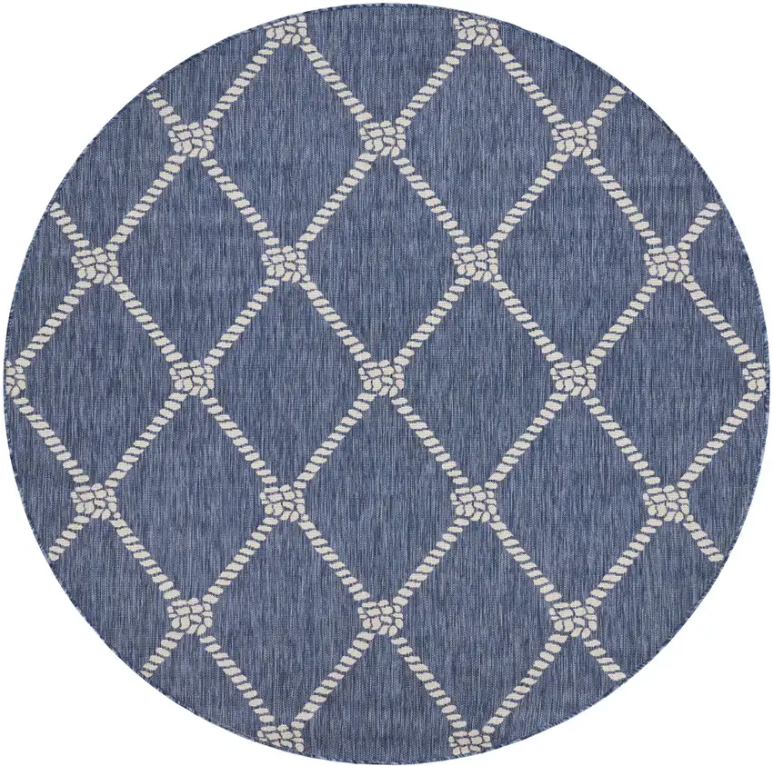 5' Navy Blue And White Checkered Round Rug Photo 2