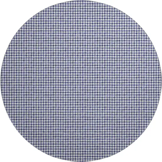 8' Navy Blue And White Houndstooth Washable Round Rug With UV Protection Photo 2