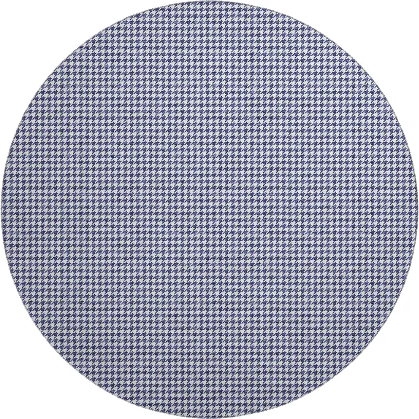 8' Navy Blue And White Houndstooth Washable Round Rug With UV Protection Photo 2