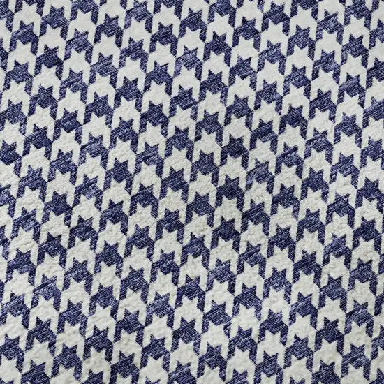 8' Navy Blue And White Houndstooth Washable Round Rug With UV Protection Photo 8