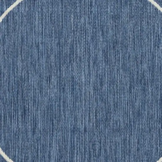 5' Navy Blue And White Oriental Round Rug Photo 3