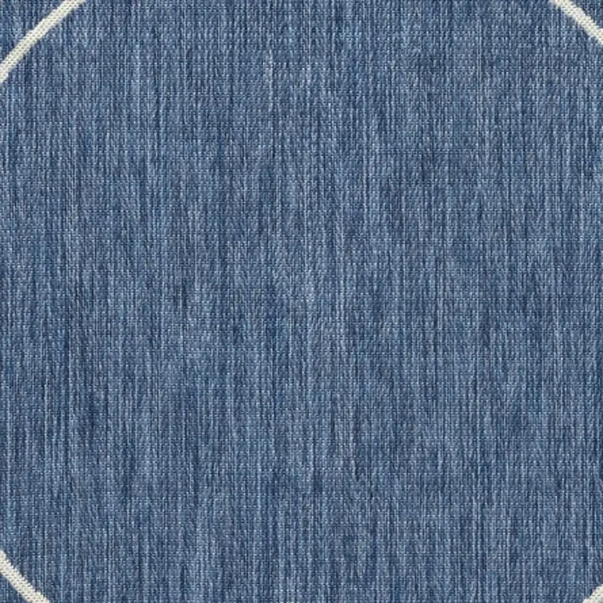 5' Navy Blue And White Oriental Round Rug Photo 3