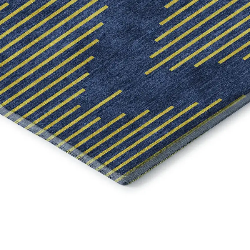 8' Navy Blue And Yellow Geometric Washable Round Rug With UV Protection Photo 6