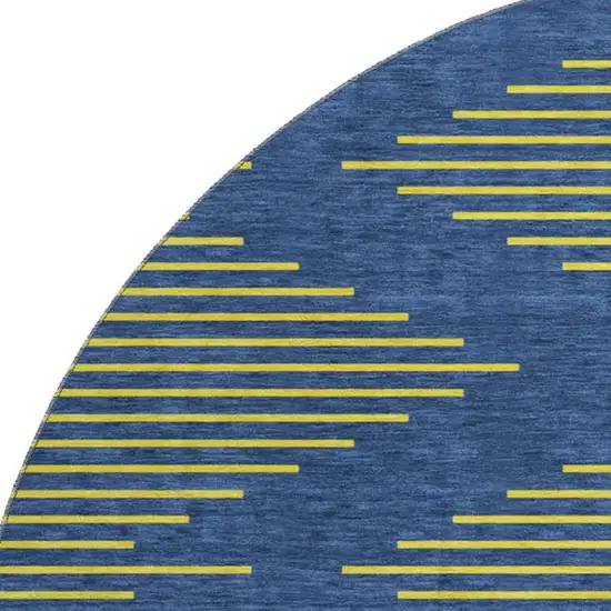 8' Navy Blue And Yellow Geometric Washable Round Rug With UV Protection Photo 2