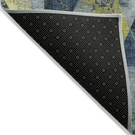 8' Navy Blue And Yellow Round Geometric Washable Indoor Outdoor Area Rug Photo 9