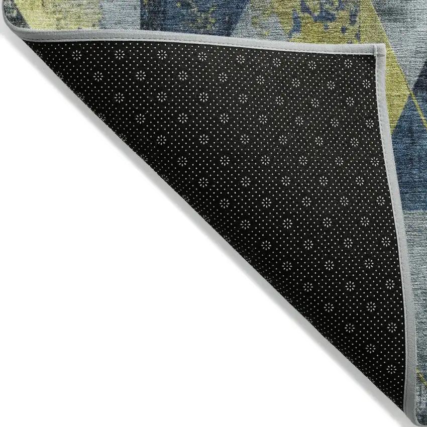 8' Navy Blue And Yellow Round Geometric Washable Indoor Outdoor Area Rug Photo 9