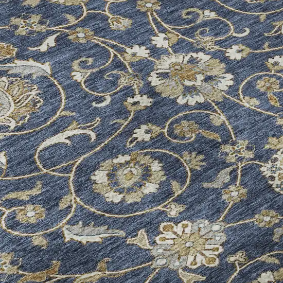 8' Navy Blue Beige And Ivory Moroccan Washable Round Rug With UV Protection Photo 8