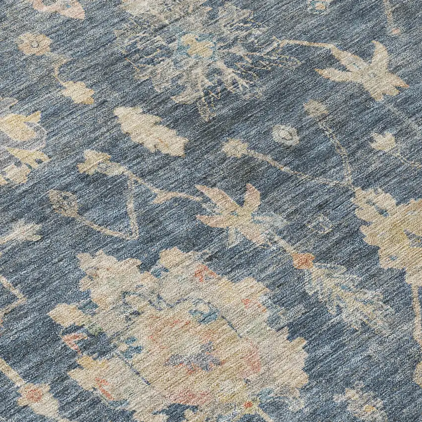 8' Navy Blue Beige And Rust Round Floral Washable Indoor Outdoor Area Rug Photo 9