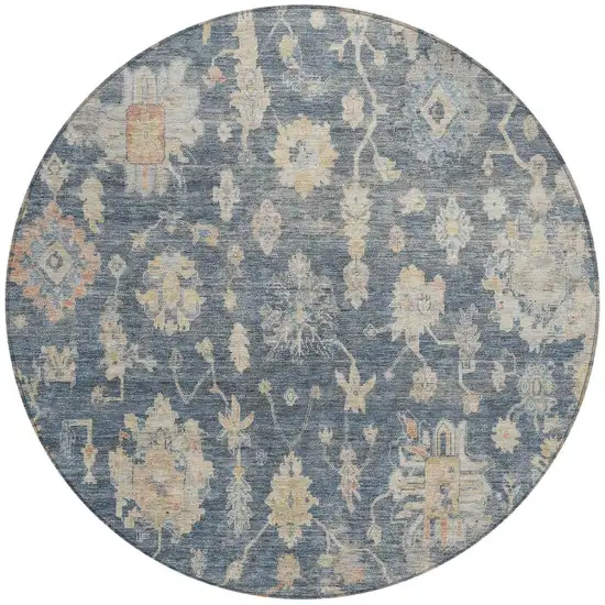 8' Navy Blue Beige And Rust Round Floral Washable Indoor Outdoor Area Rug Photo 3