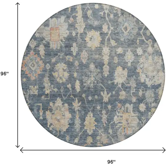 8' Navy Blue Beige And Rust Round Floral Washable Indoor Outdoor Area Rug Photo 3