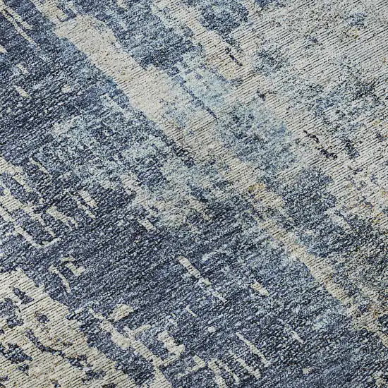 8' Navy Blue Beige And Taupe Abstract Washable Round Rug With UV Protection Photo 8