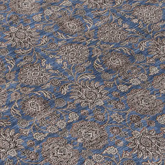 8' Navy Blue Beige And Taupe Round Floral Washable Indoor Outdoor Area Rug Photo 9