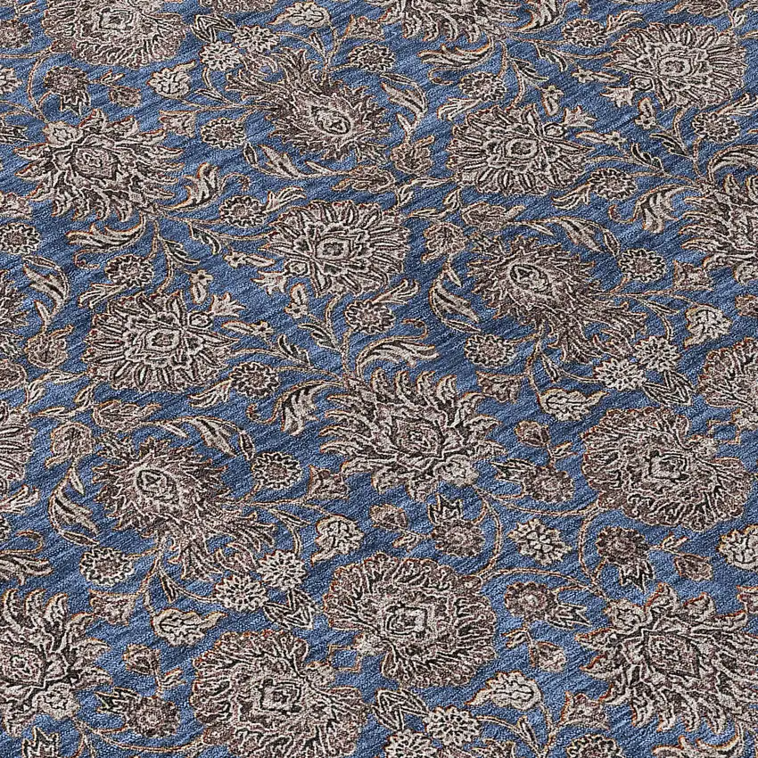8' Navy Blue Beige And Taupe Round Floral Washable Indoor Outdoor Area Rug Photo 9