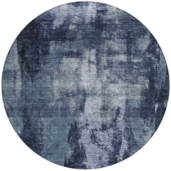 8' Navy Blue Black And Gray Round Abstract Washable Indoor Outdoor Area Rug Photo 6