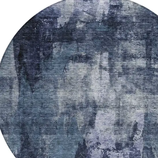 8' Navy Blue Black And Gray Round Abstract Washable Indoor Outdoor Area Rug Photo 5