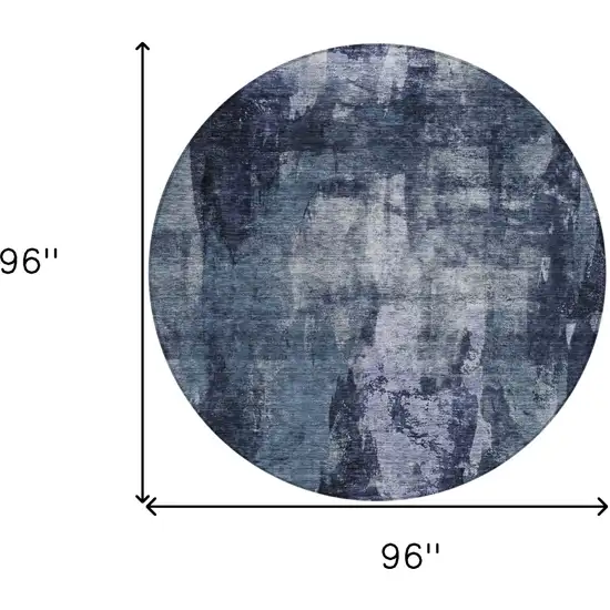 8' Navy Blue Black And Gray Round Abstract Washable Indoor Outdoor Area Rug Photo 9