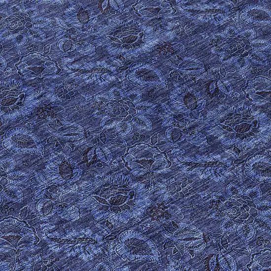 8' Navy Blue Blue And Charcoal Round Floral Washable Indoor Outdoor Area Rug Photo 9