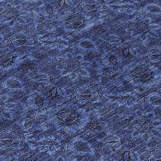 8' Navy Blue Blue And Charcoal Round Floral Washable Indoor Outdoor Area Rug Photo 9