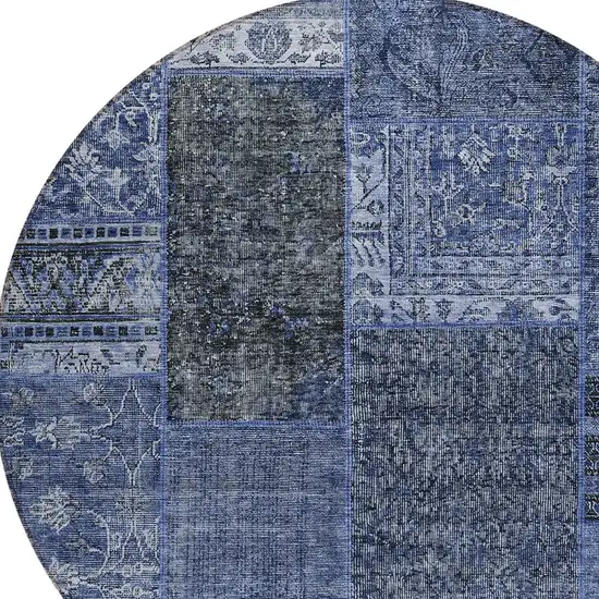8' Navy Blue Blue And Charcoal Round Patchwork Washable Indoor Outdoor Area Rug Photo 6