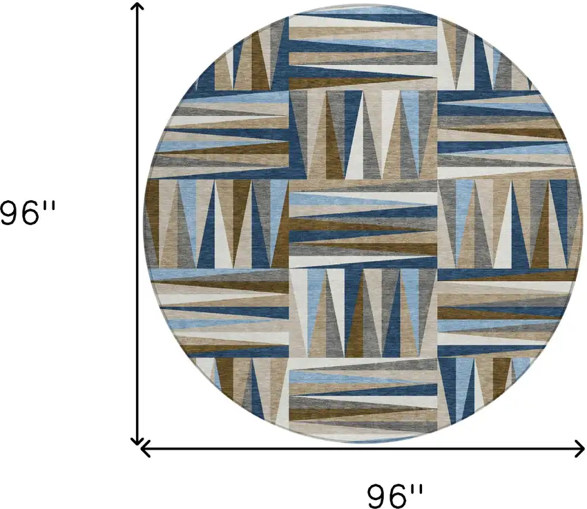 8' Navy Blue Brown And Beige Round Geometric Washable Indoor Outdoor Area Rug Photo 3