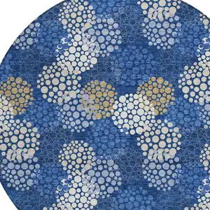 Photo of 8' Navy Blue Brown And Ivory Round Polka Dot Washable Indoor Outdoor Area Rug
