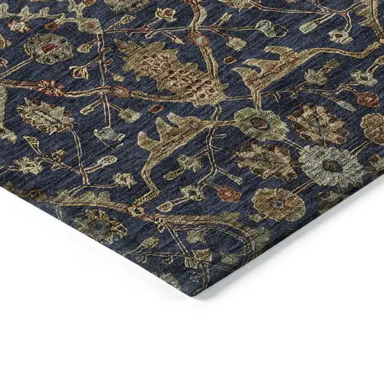 8' Navy Blue Brown And Red Round Floral Washable Indoor Outdoor Area Rug Photo 4