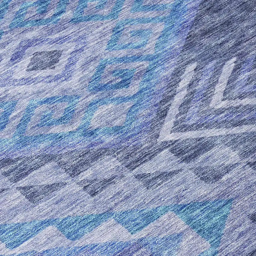8' Navy Blue Charcoal And Gray Round Southwestern Washable Indoor Outdoor Area Rug Photo 8