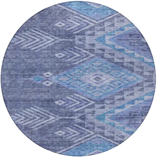 8' Navy Blue Charcoal And Gray Round Southwestern Washable Indoor Outdoor Area Rug Photo 5