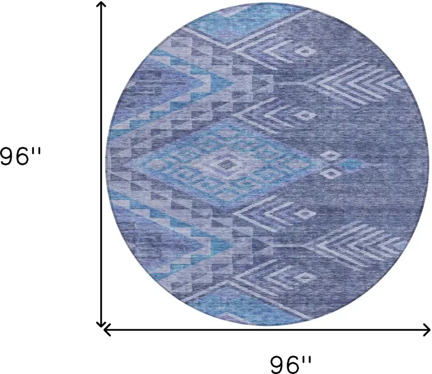 8' Navy Blue Charcoal And Gray Round Southwestern Washable Indoor Outdoor Area Rug Photo 3