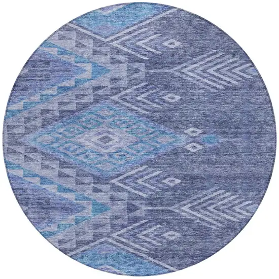 8' Navy Blue Charcoal And Gray Round Southwestern Washable Indoor Outdoor Area Rug Photo 4