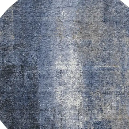 8' Navy Blue Charcoal And Ivory Abstract Washable Round Rug With UV Protection Photo 3