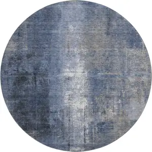 Photo of 8' Navy Blue Charcoal And Ivory Abstract Washable Round Rug With UV Protection