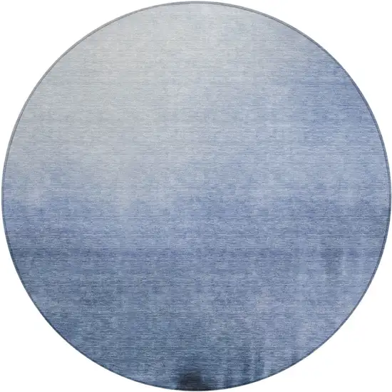 8' Navy Blue Charcoal And Sky Blue Round Abstract Washable Indoor Outdoor Area Rug Photo 1