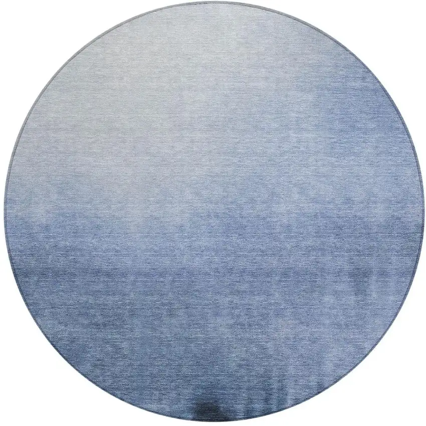 8' Navy Blue Charcoal And Sky Blue Round Abstract Washable Indoor Outdoor Area Rug Photo 3