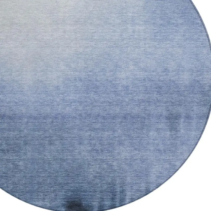 8' Navy Blue Charcoal And Sky Blue Round Abstract Washable Indoor Outdoor Area Rug Photo 2