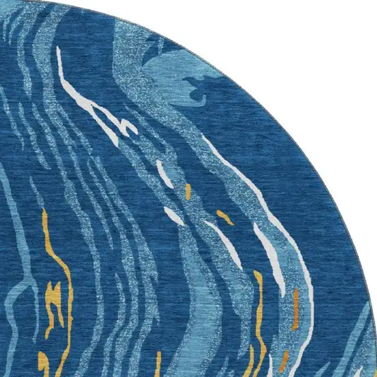 8' Navy Blue Copper And Ivory Abstract Washable Round Rug With UV Protection Photo 3