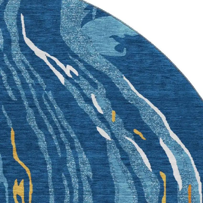 8' Navy Blue Copper And Ivory Abstract Washable Round Rug With UV Protection Photo 2