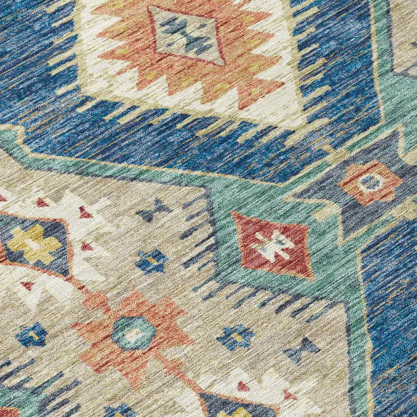 8' Navy Blue Copper And Ivory Round Moroccan Washable Indoor Outdoor Area Rug Photo 6