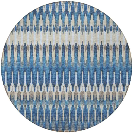 8' Navy Blue Denim Blue And Ivory Round Southwestern Washable Indoor Outdoor Area Rug Photo 5