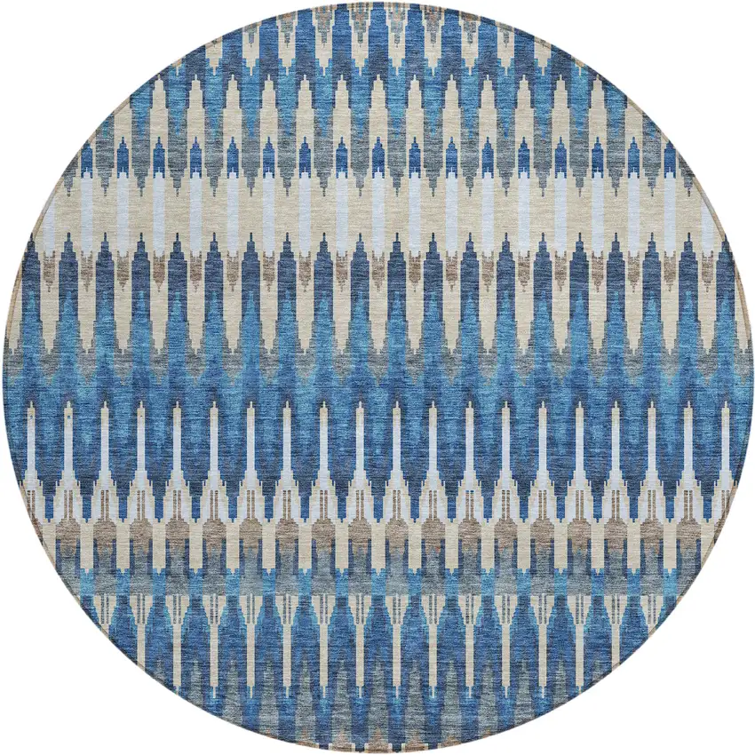 8' Navy Blue Denim Blue And Ivory Round Southwestern Washable Indoor Outdoor Area Rug Photo 2