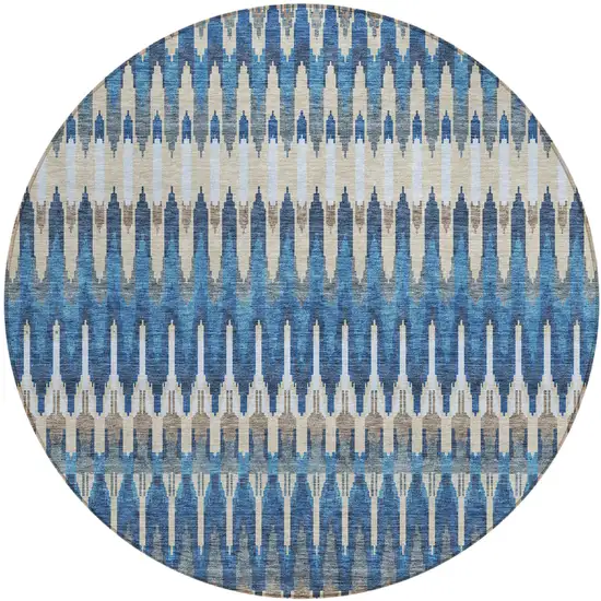 8' Navy Blue Denim Blue And Ivory Round Southwestern Washable Indoor Outdoor Area Rug Photo 2