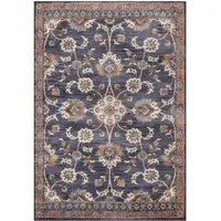 Photo of 10' Navy Blue Floral Power Loom Runner Rug With Fringe