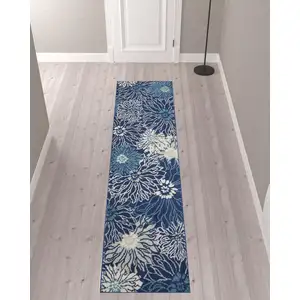 Photo of 10' Navy Blue Floral Power Loom Runner Rug