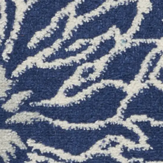10' Navy Blue Floral Power Loom Runner Rug Photo 7