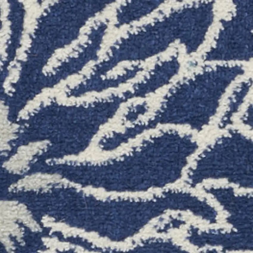 10' Navy Blue Floral Power Loom Runner Rug Photo 7