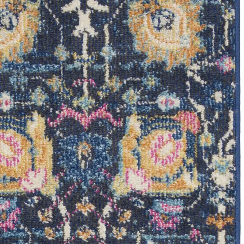 6' Navy Blue Floral Power Loom Runner Rug Photo 7